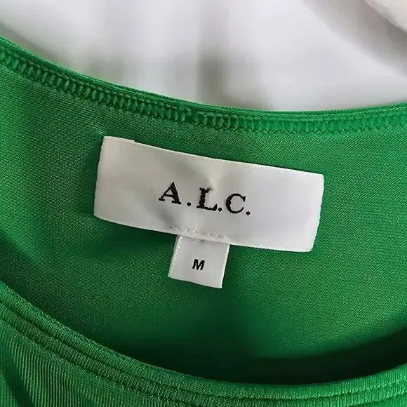 A.L.C Adeline Green Asymmetric Ruched Stretch Maxi Dress Size Medium